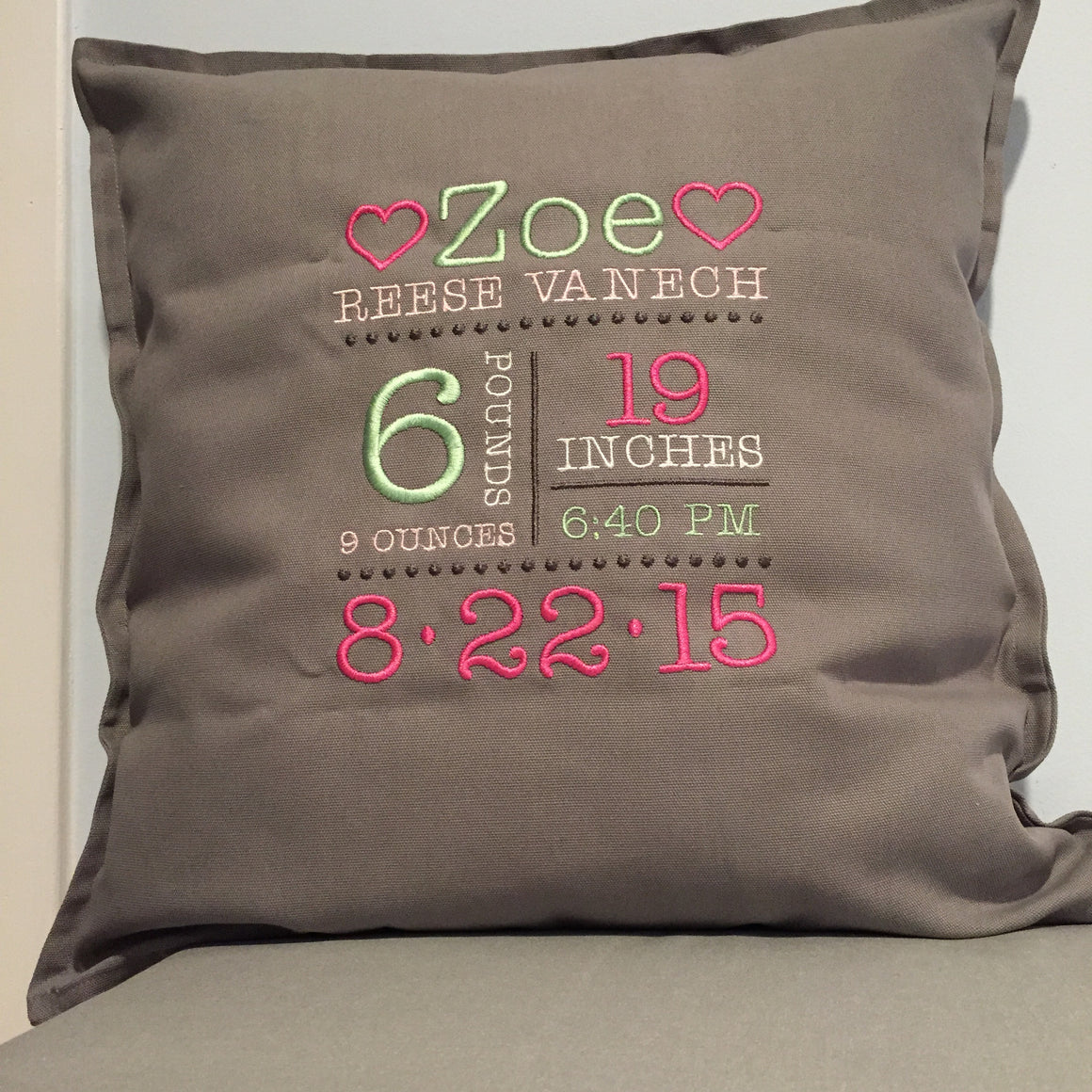 Baby Birth Announcement Subway Art Pillow - Cover Only