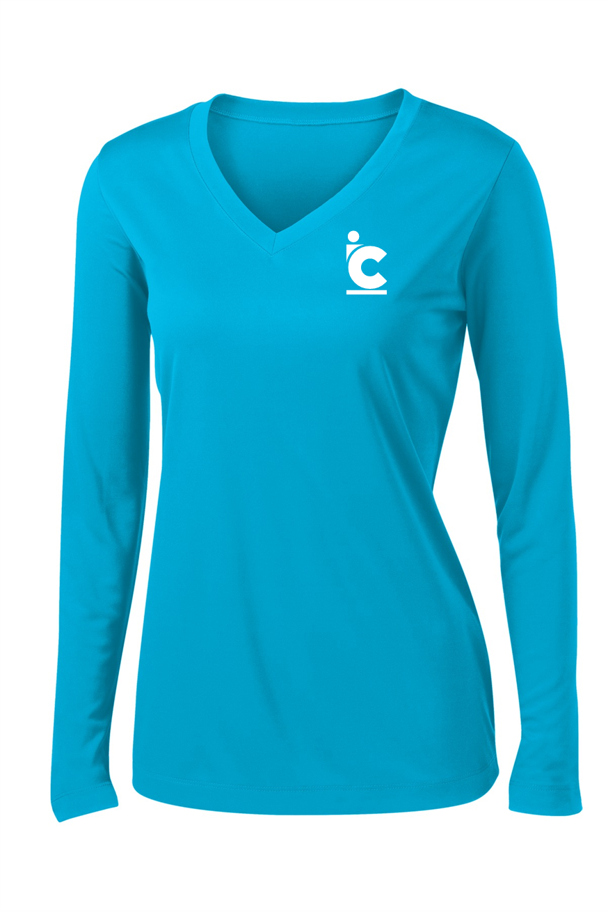 Women's IC Plain Logo Long Sleeve V Neck Wicking Tee