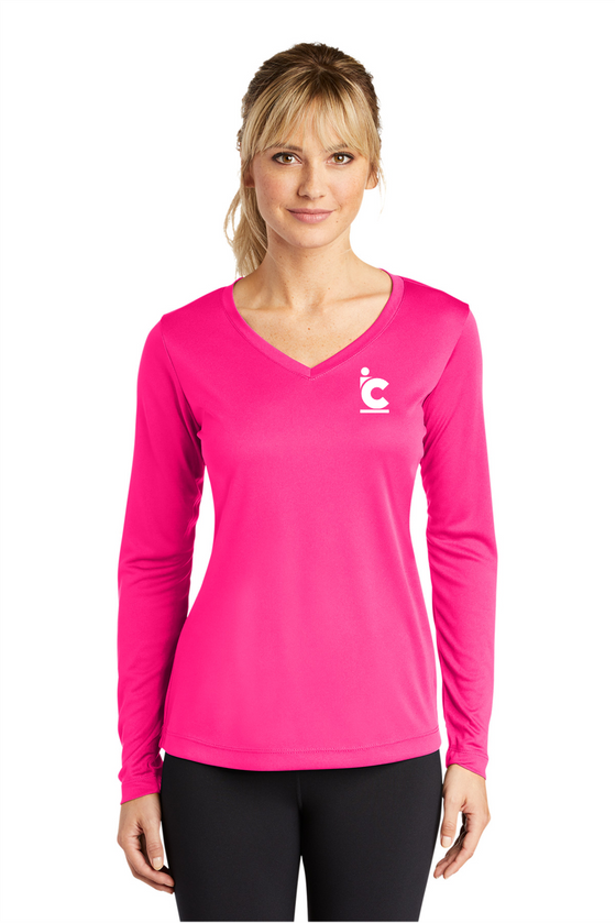 Women's IC Plain Logo Long Sleeve V Neck Wicking Tee