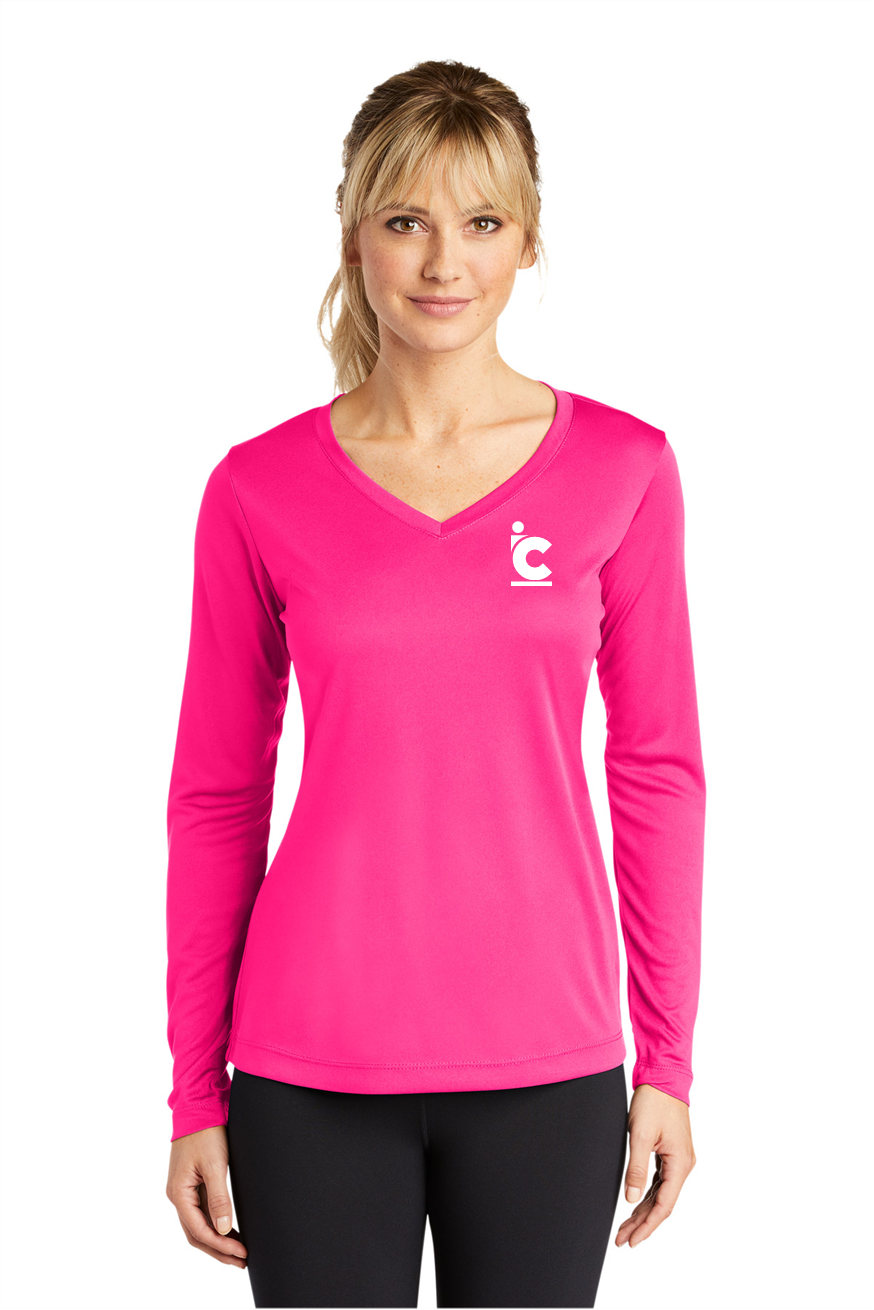 Women's IC Plain Logo Long Sleeve V Neck Wicking Tee