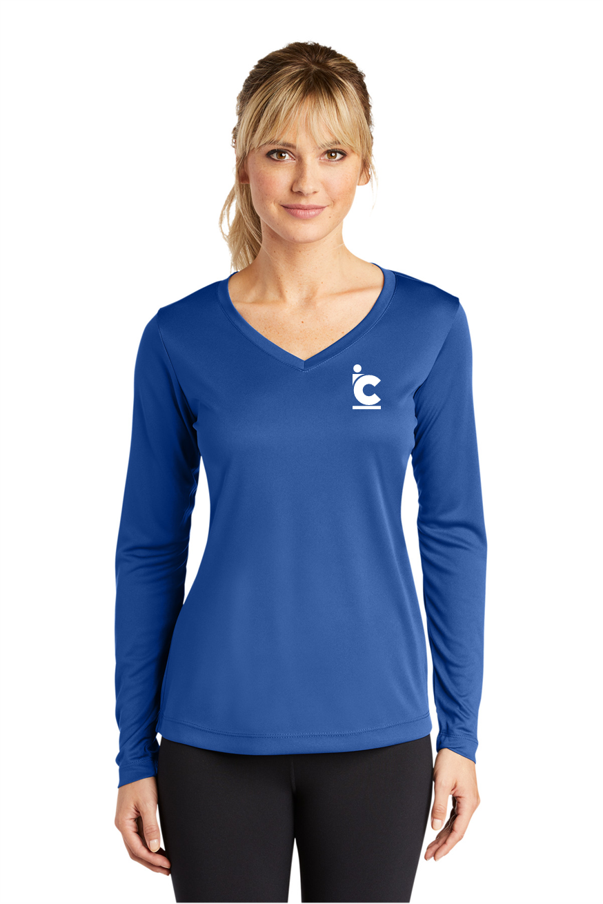 Women's IC Plain Logo Long Sleeve V Neck Wicking Tee