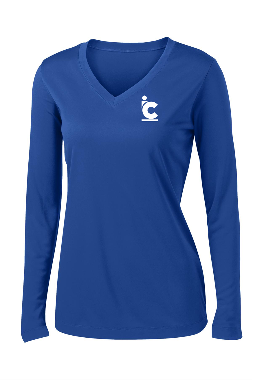 Women's IC Plain Logo Long Sleeve V Neck Wicking Tee