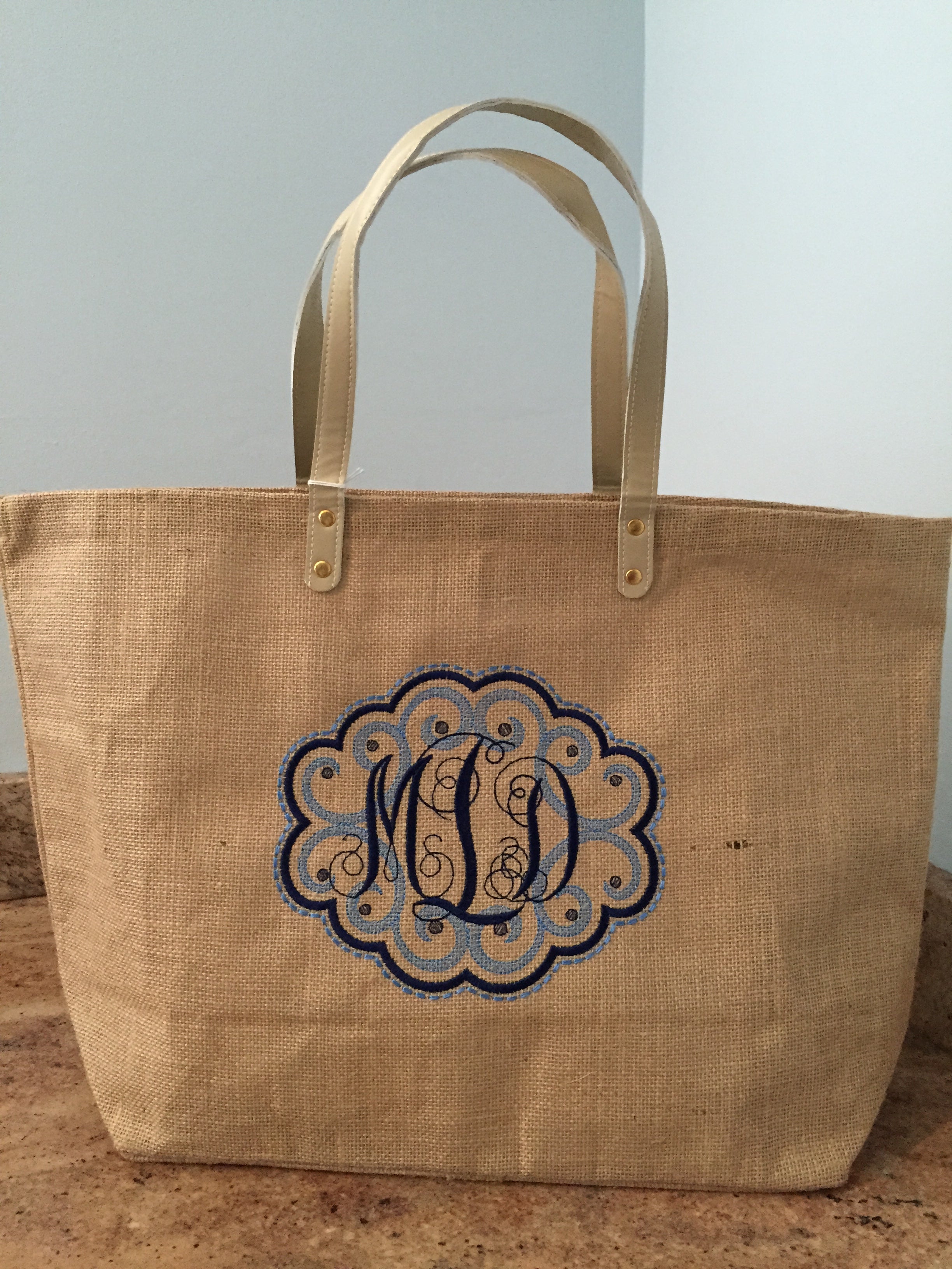 Personalized Burlap Tote Bag with Initial