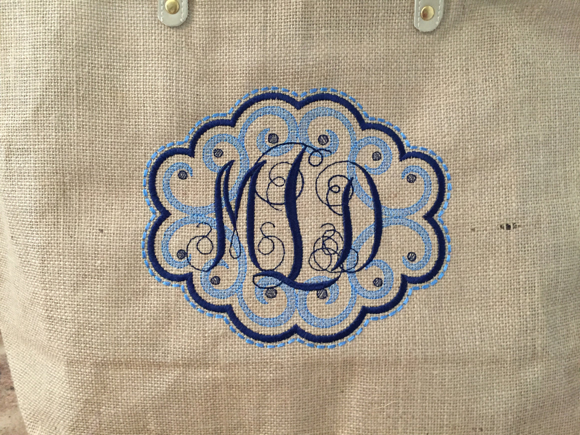 Monogrammed Personalized Shopping Tote Purse Jute Burlap Rafia