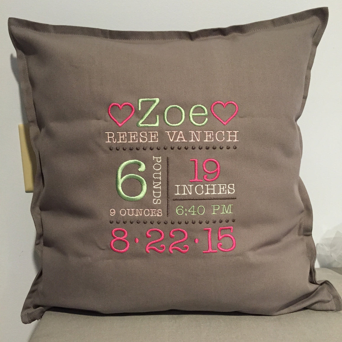 Baby Birth Announcement Subway Art Pillow - Cover Only