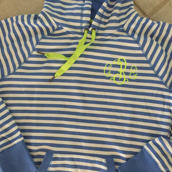 Monogrammed Striped Hoodie Sweatshirt with Kangaroo Pocket