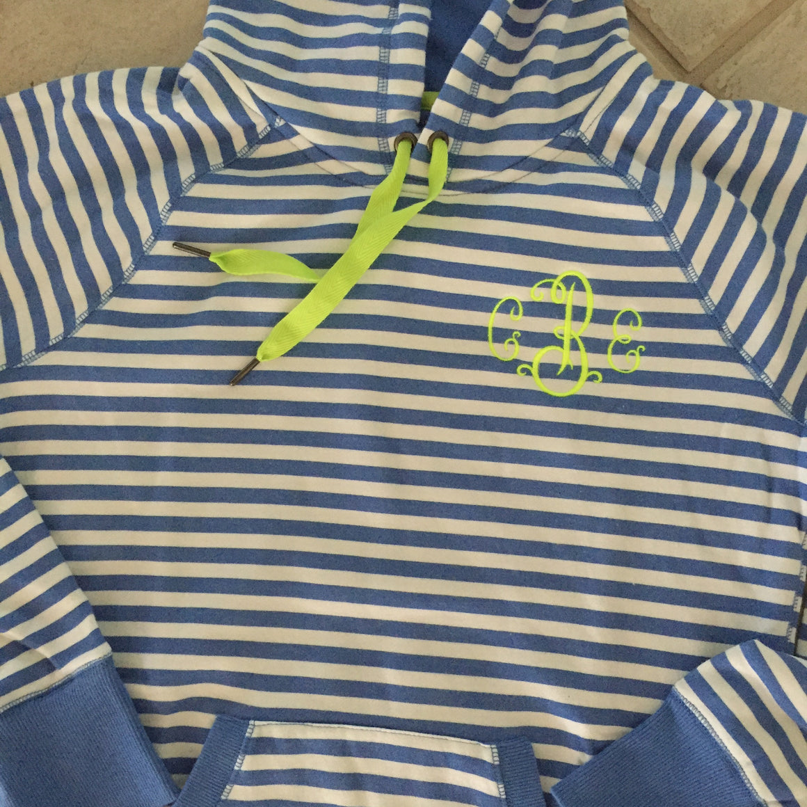 Monogrammed Striped Hoodie Sweatshirt with Kangaroo Pocket
