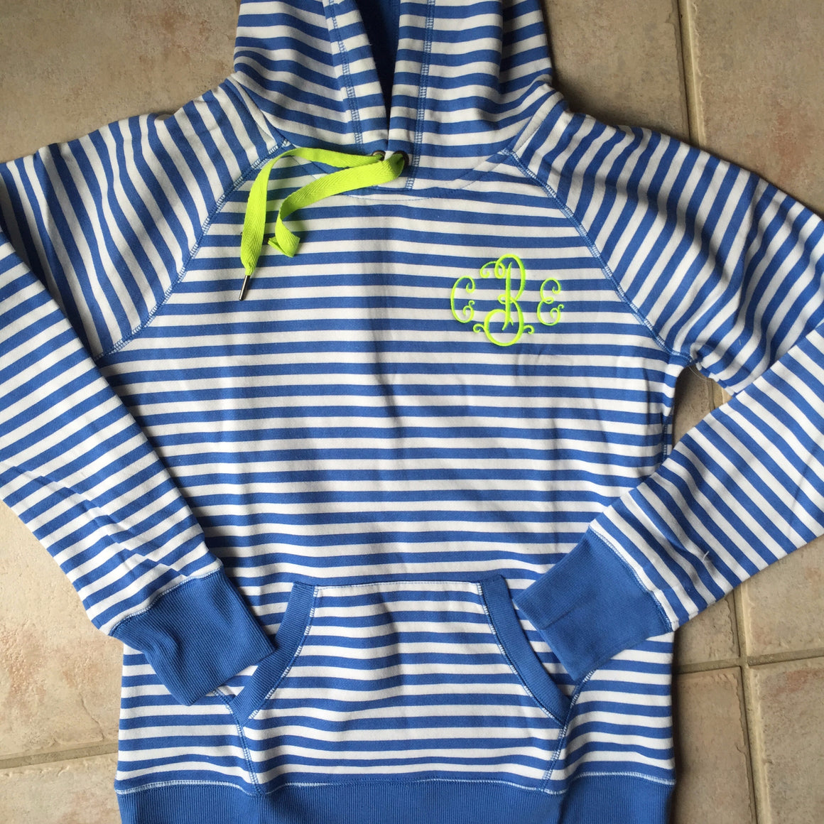 Monogrammed Striped Hoodie Sweatshirt with Kangaroo Pocket