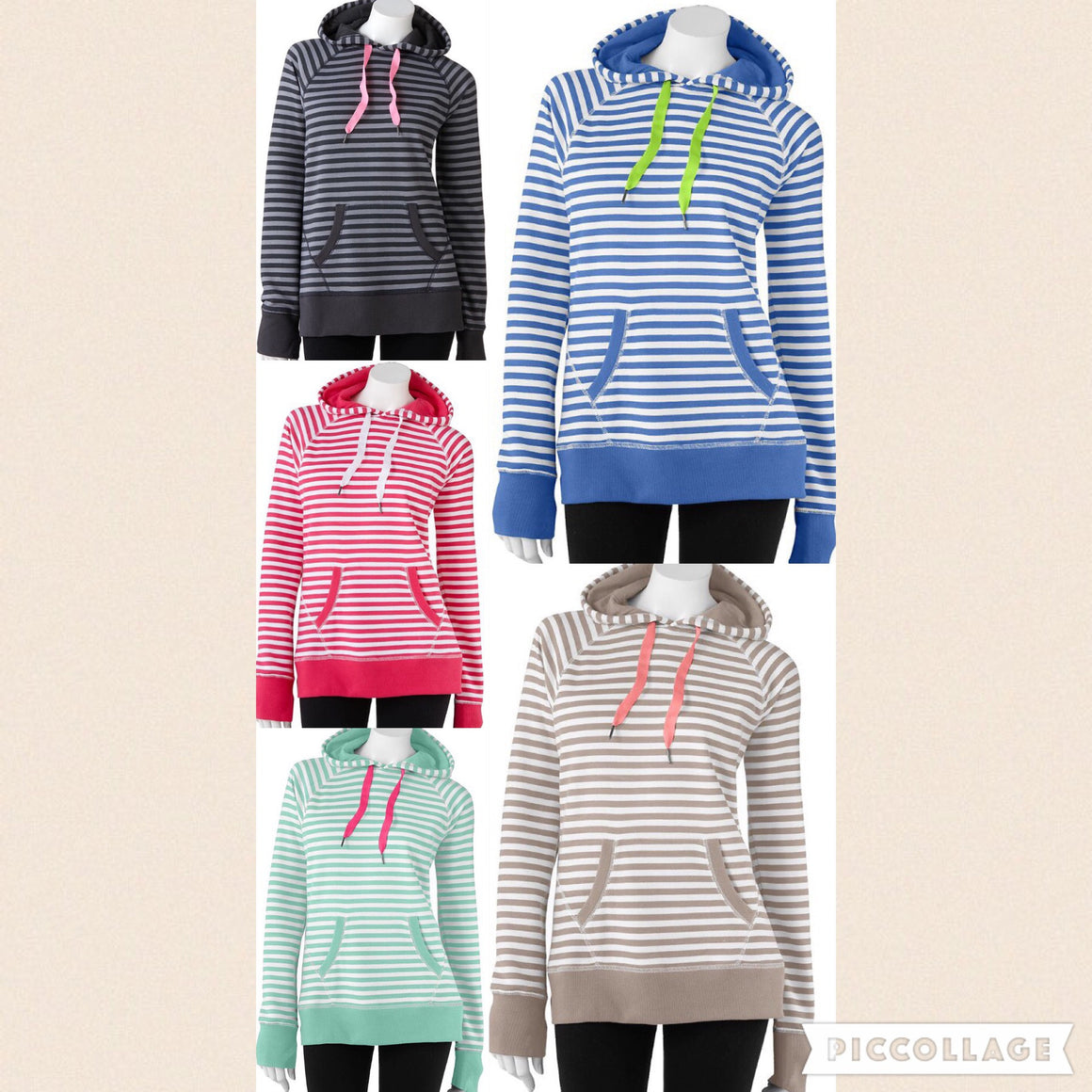 Monogrammed Striped Hoodie Sweatshirt with Kangaroo Pocket