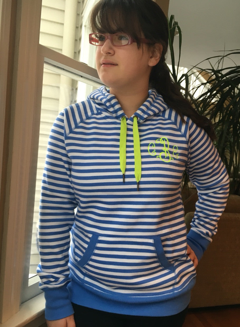 Monogrammed Striped Hoodie Sweatshirt with Kangaroo Pocket