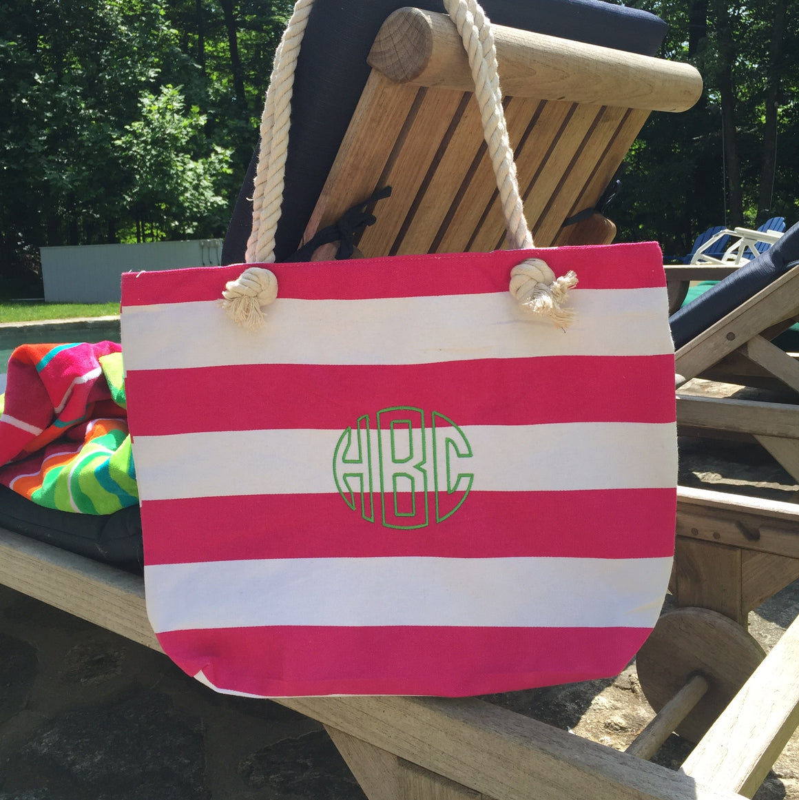 Monogrammed Personalized Shopping Tote/Purse Striped with Rope Handle