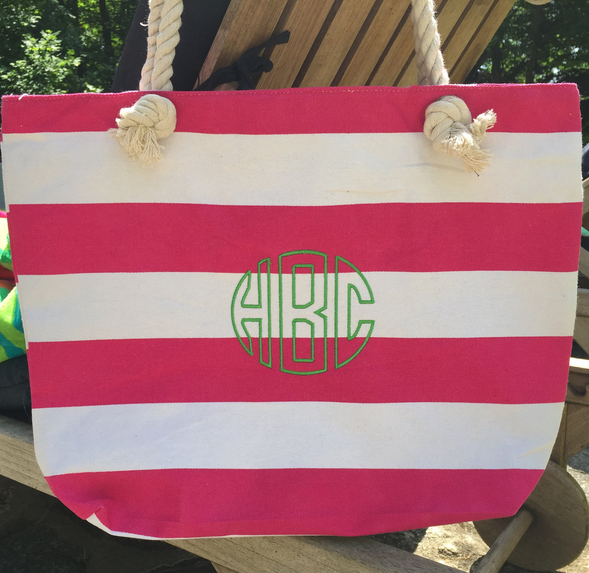 Monogrammed Personalized Shopping Tote/Purse Striped with Rope Handle