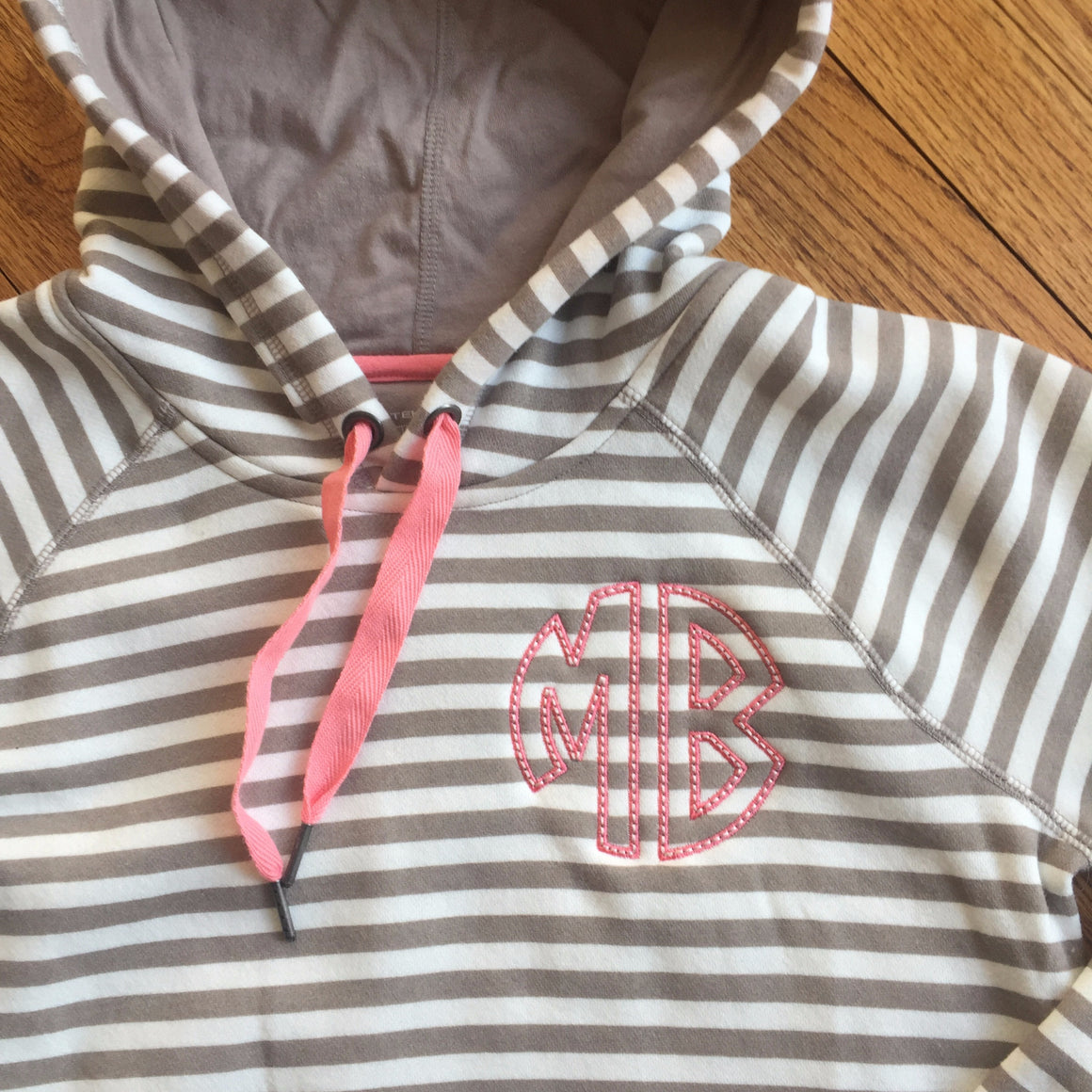 Monogrammed Striped Hoodie Sweatshirt with Kangaroo Pocket