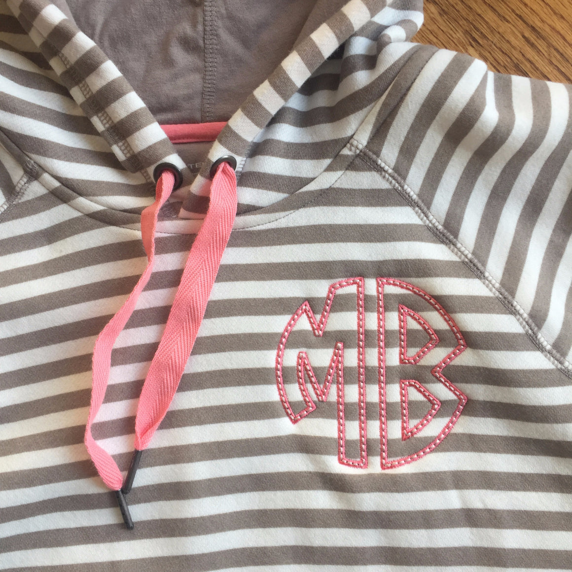 Monogrammed Striped Hoodie Sweatshirt with Kangaroo Pocket