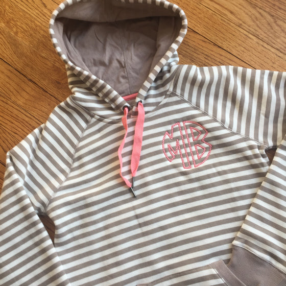 Monogrammed Striped Hoodie Sweatshirt with Kangaroo Pocket