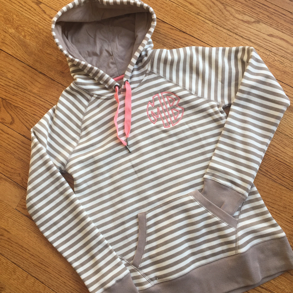 Monogrammed Striped Hoodie Sweatshirt with Kangaroo Pocket