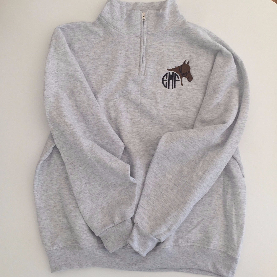 Horse Equestrian Quarter Zip Monogrammed Fleece Jacket