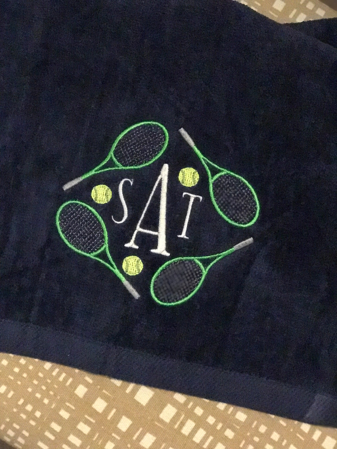 Personalized Tennis Captain Banquet Gift - Applique Flower Ball Ladies Sports Towel