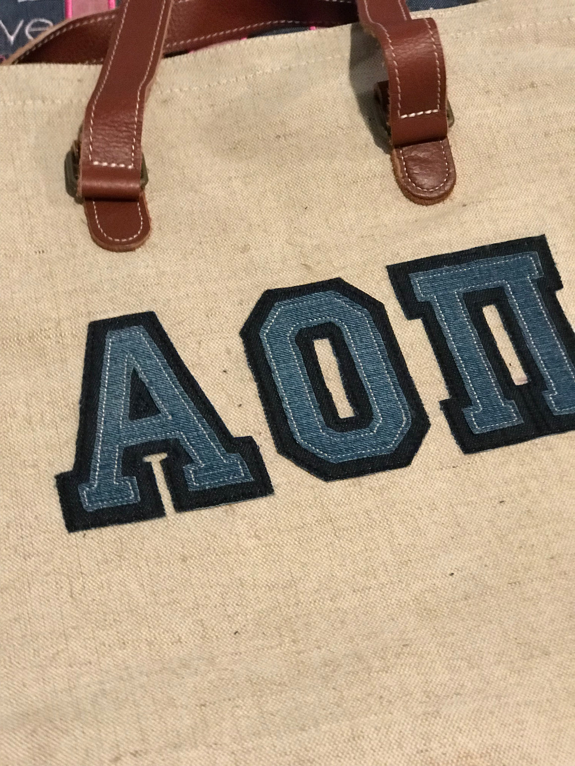 Canvas Jute with Leather Handle Tote Bag