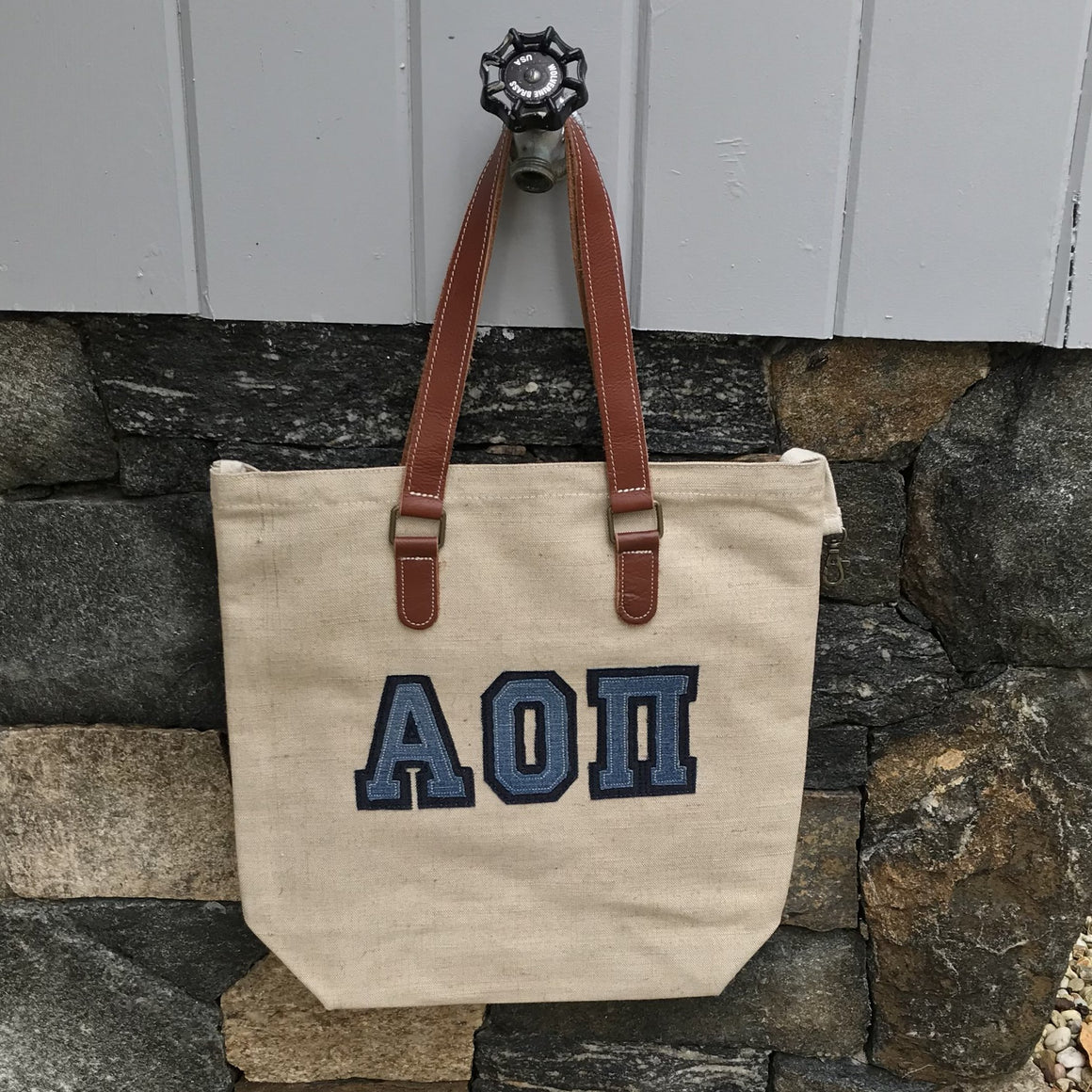 Canvas Jute with Leather Handle Tote Bag