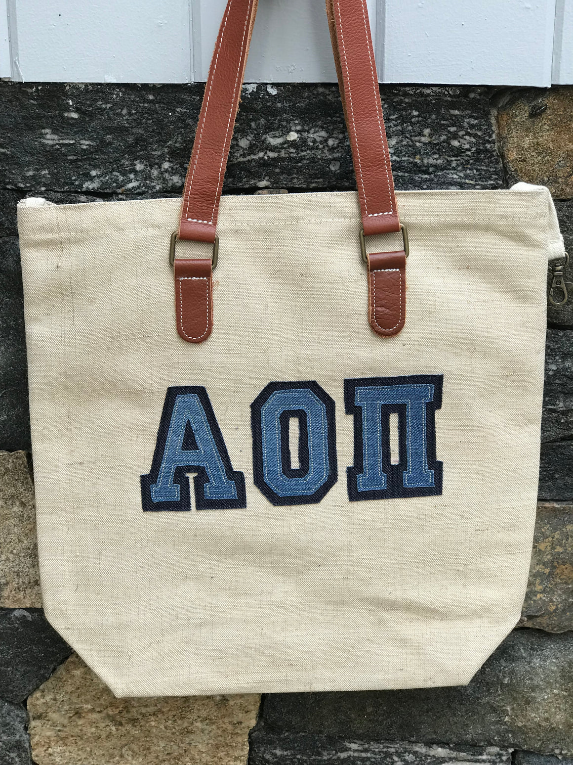 Canvas Jute with Leather Handle Tote Bag