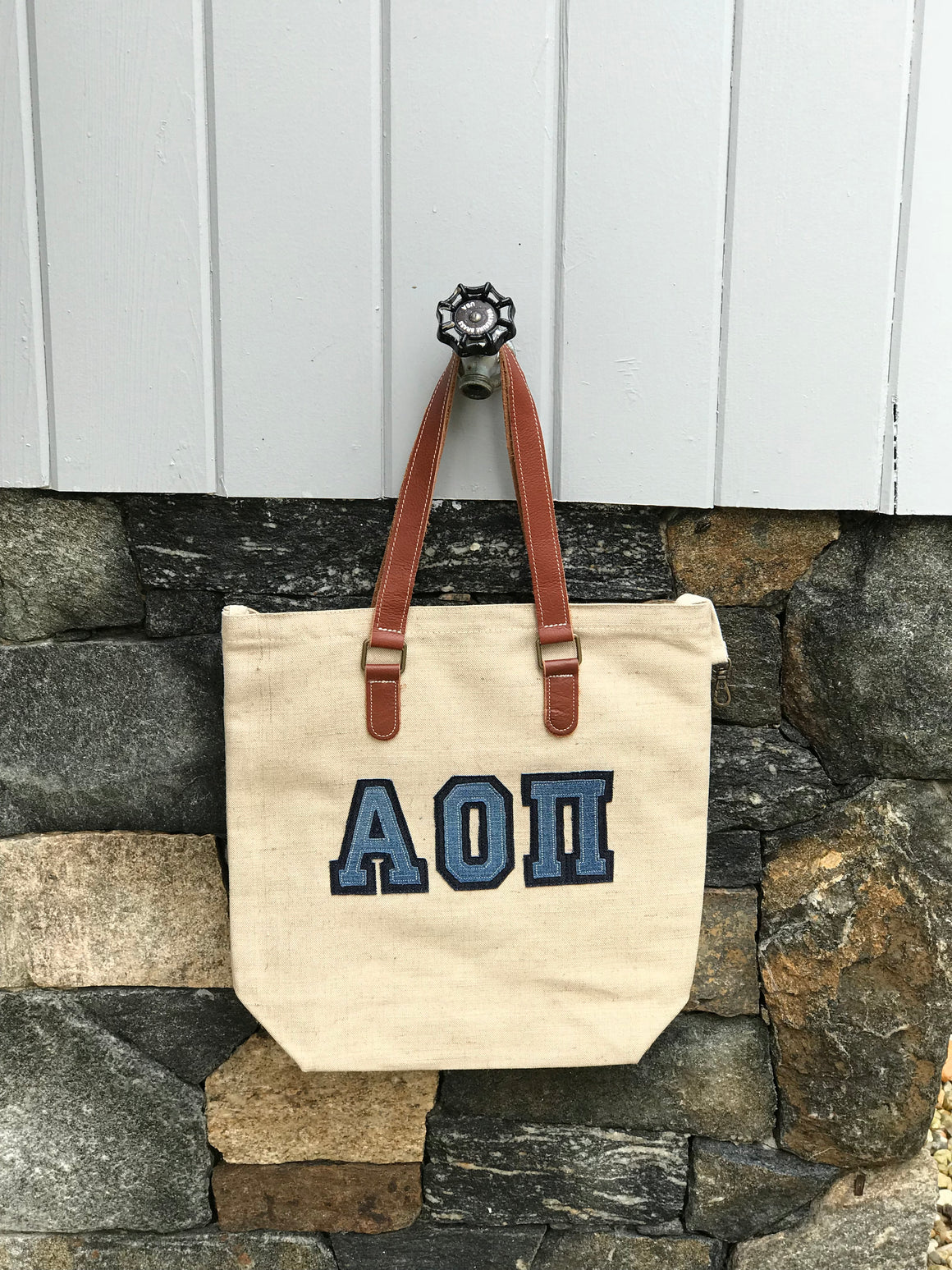 Canvas Jute with Leather Handle Tote Bag