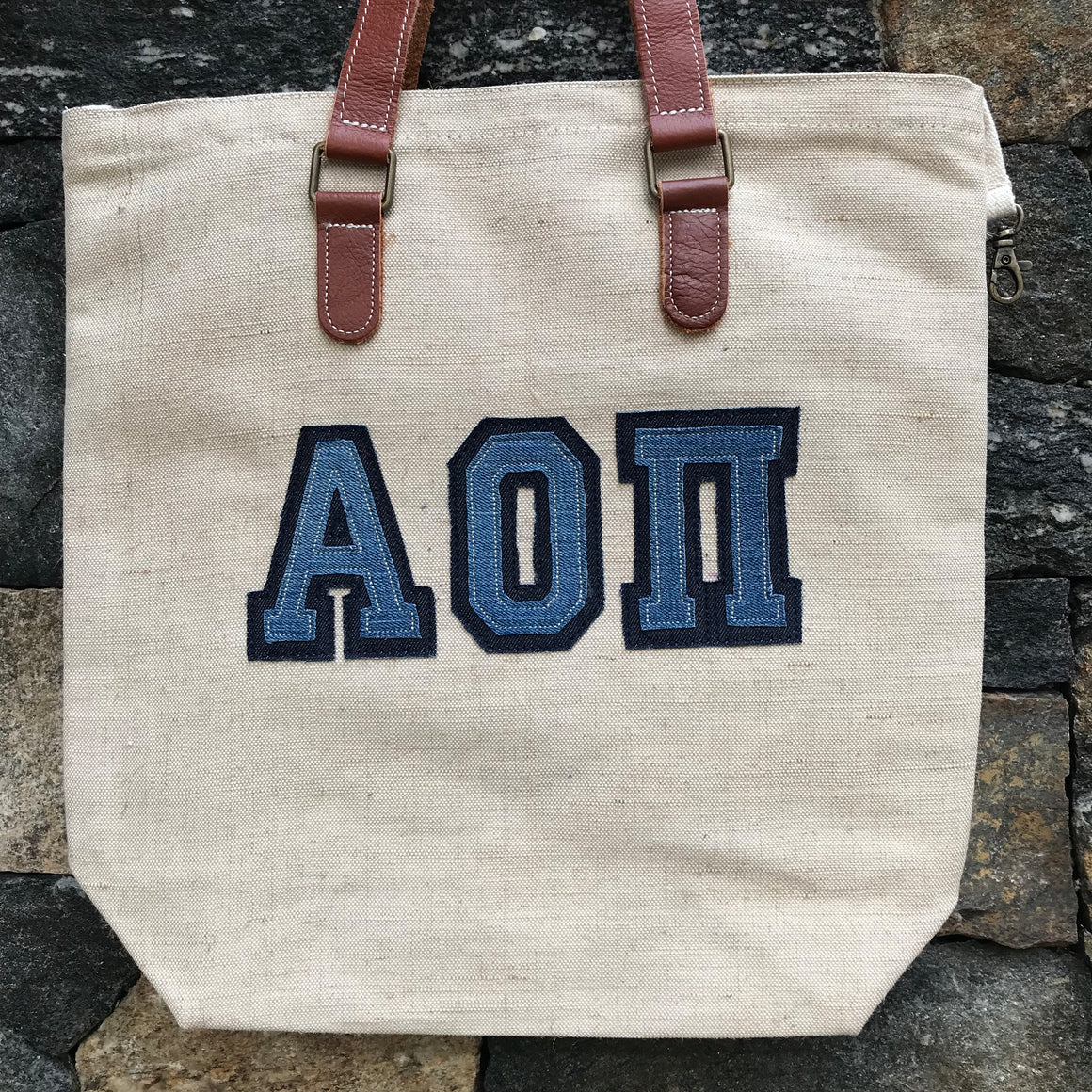 Canvas Jute with Leather Handle Tote Bag