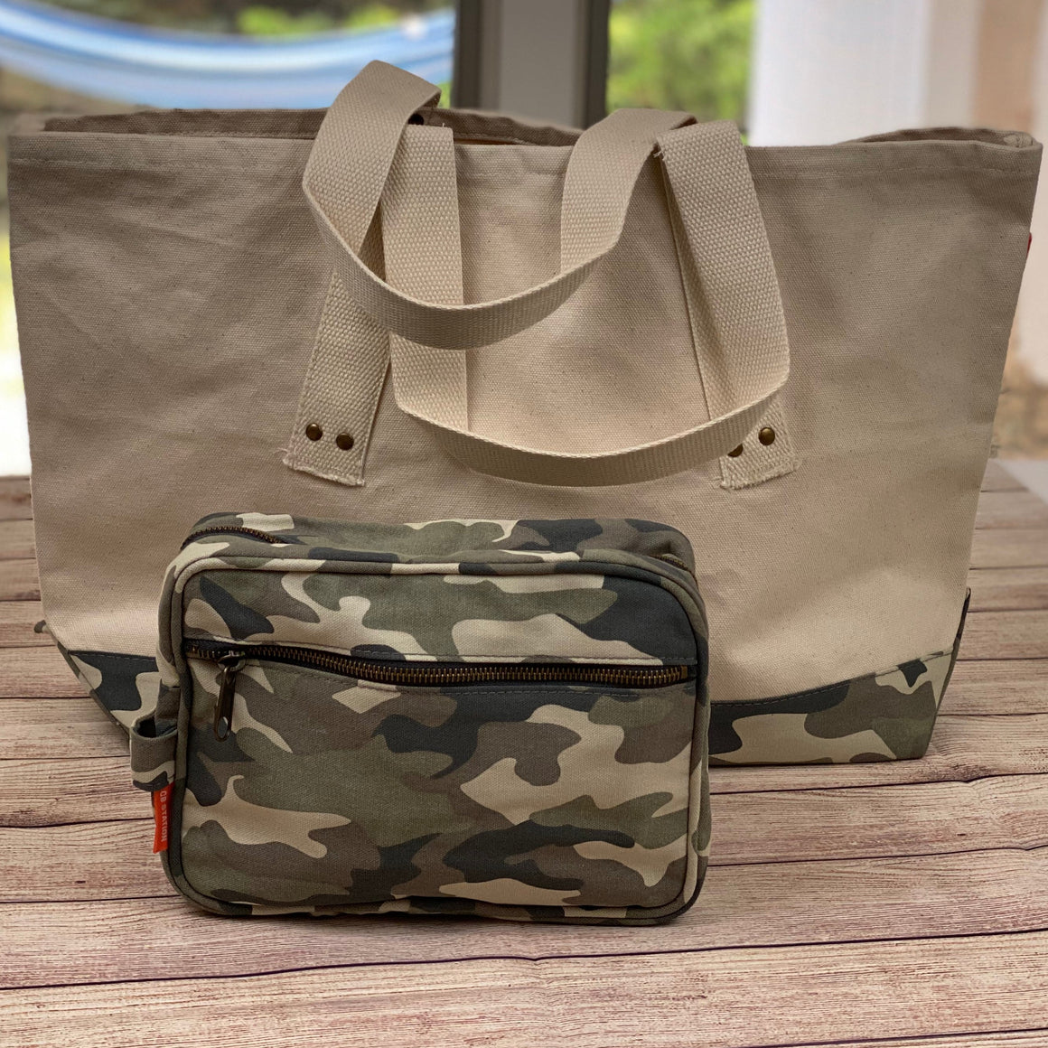 Monogrammed Tote Bag with Matching Dopp Kit