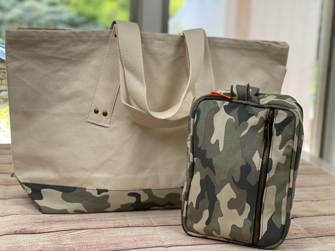 Monogrammed Tote Bag with Matching Dopp Kit