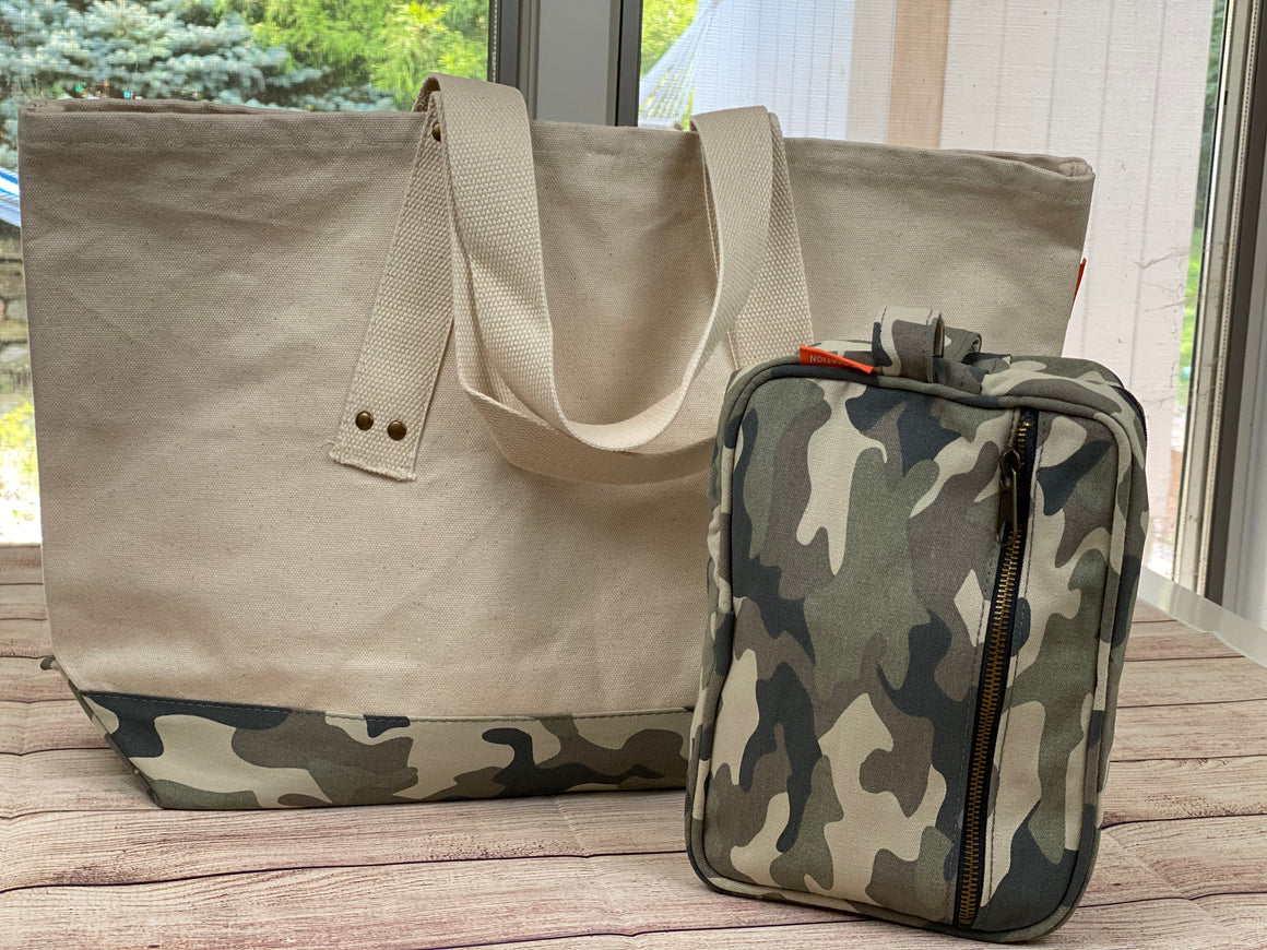 Monogrammed Tote Bag with Matching Dopp Kit