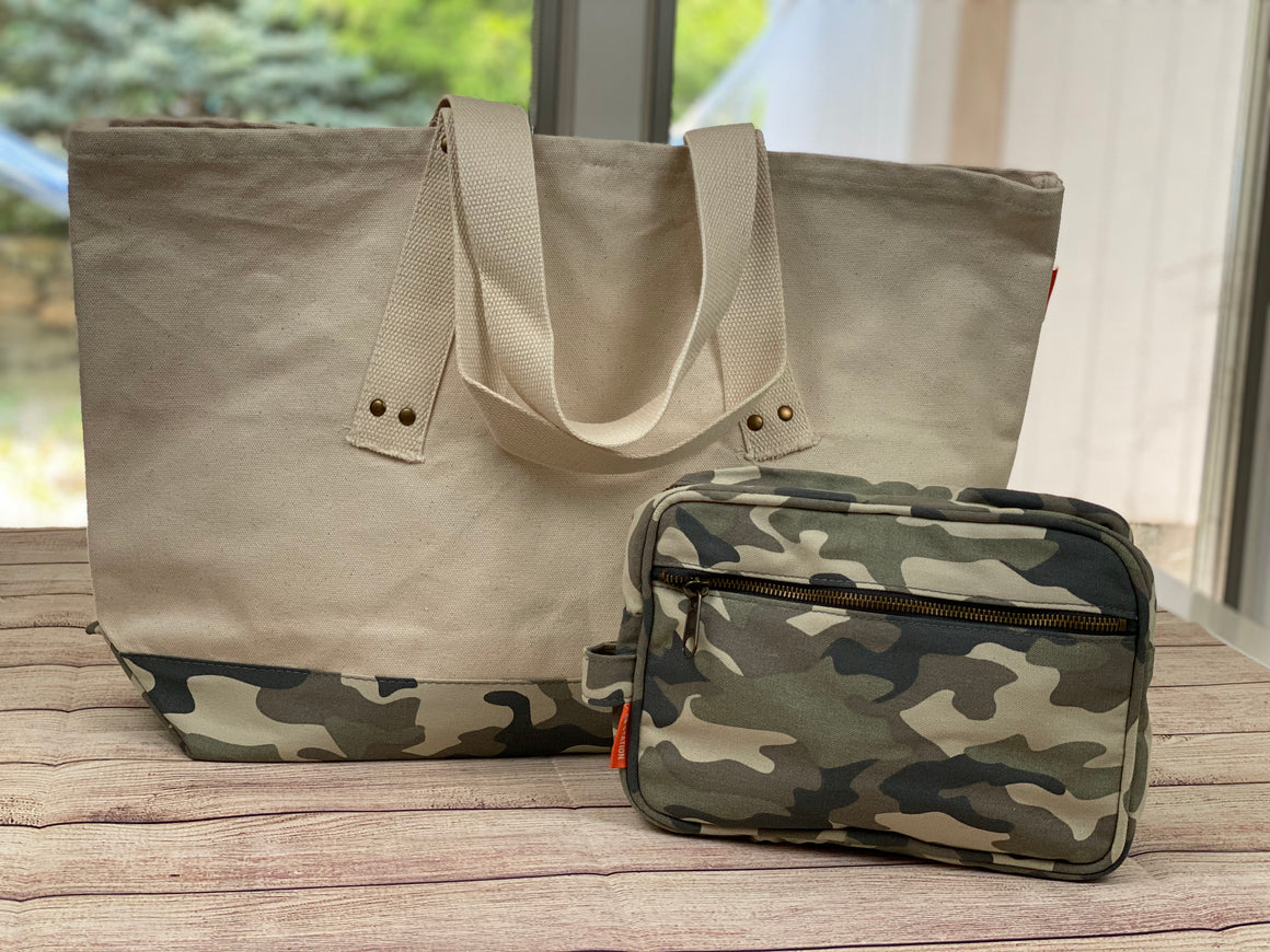 Monogrammed Tote Bag with Matching Dopp Kit