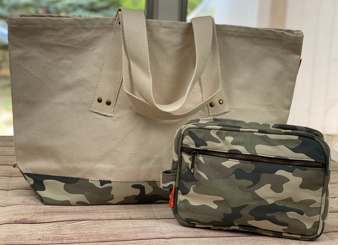 Monogrammed Tote Bag with Matching Dopp Kit