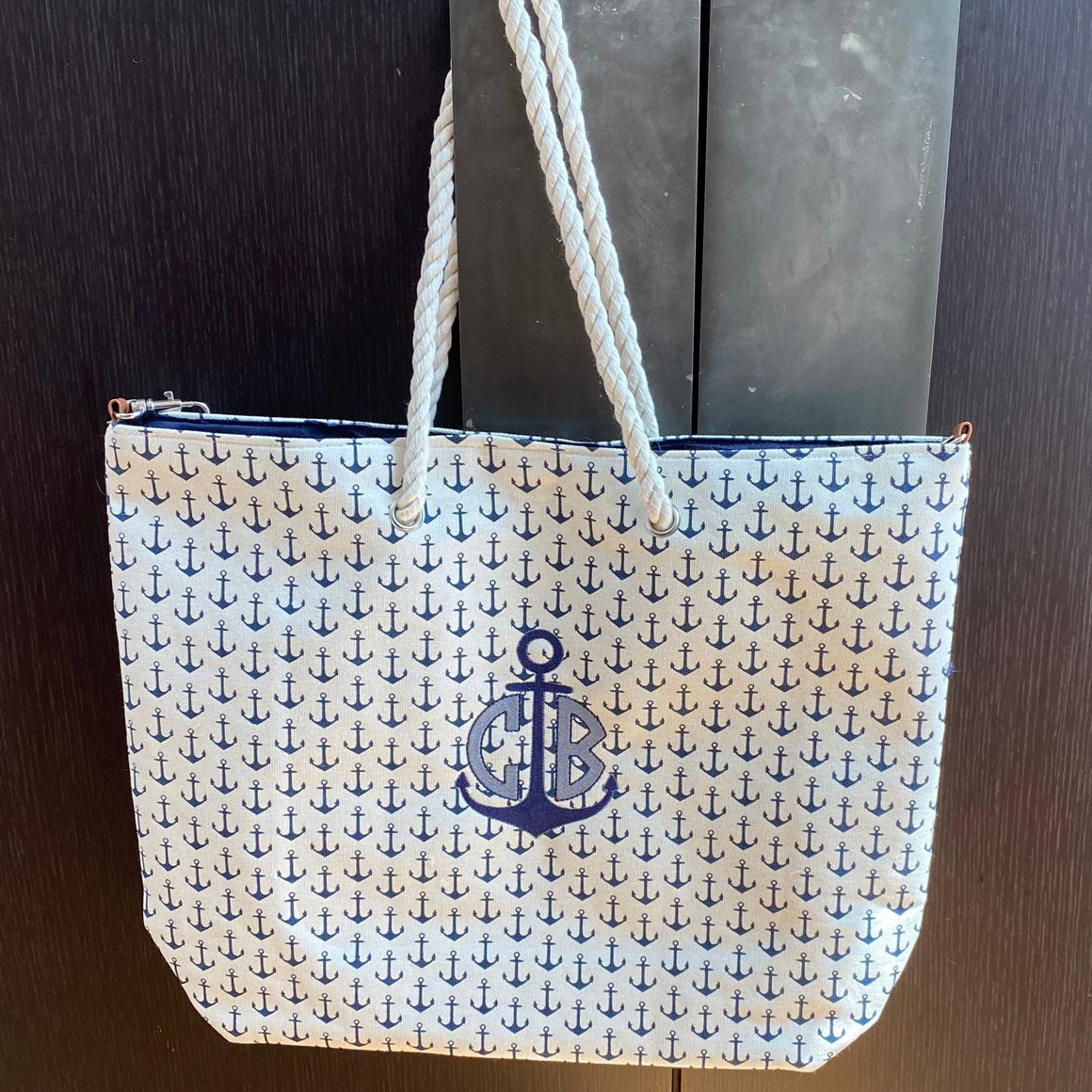 Oversized Monogrammed Personalized Shopping Tote Purse Anchor with Rope Handle