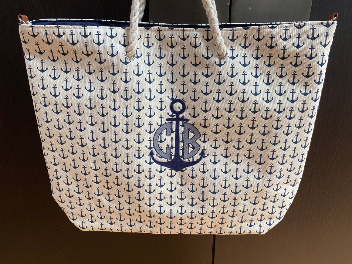 Oversized Monogrammed Personalized Shopping Tote Purse Anchor with Rope Handle