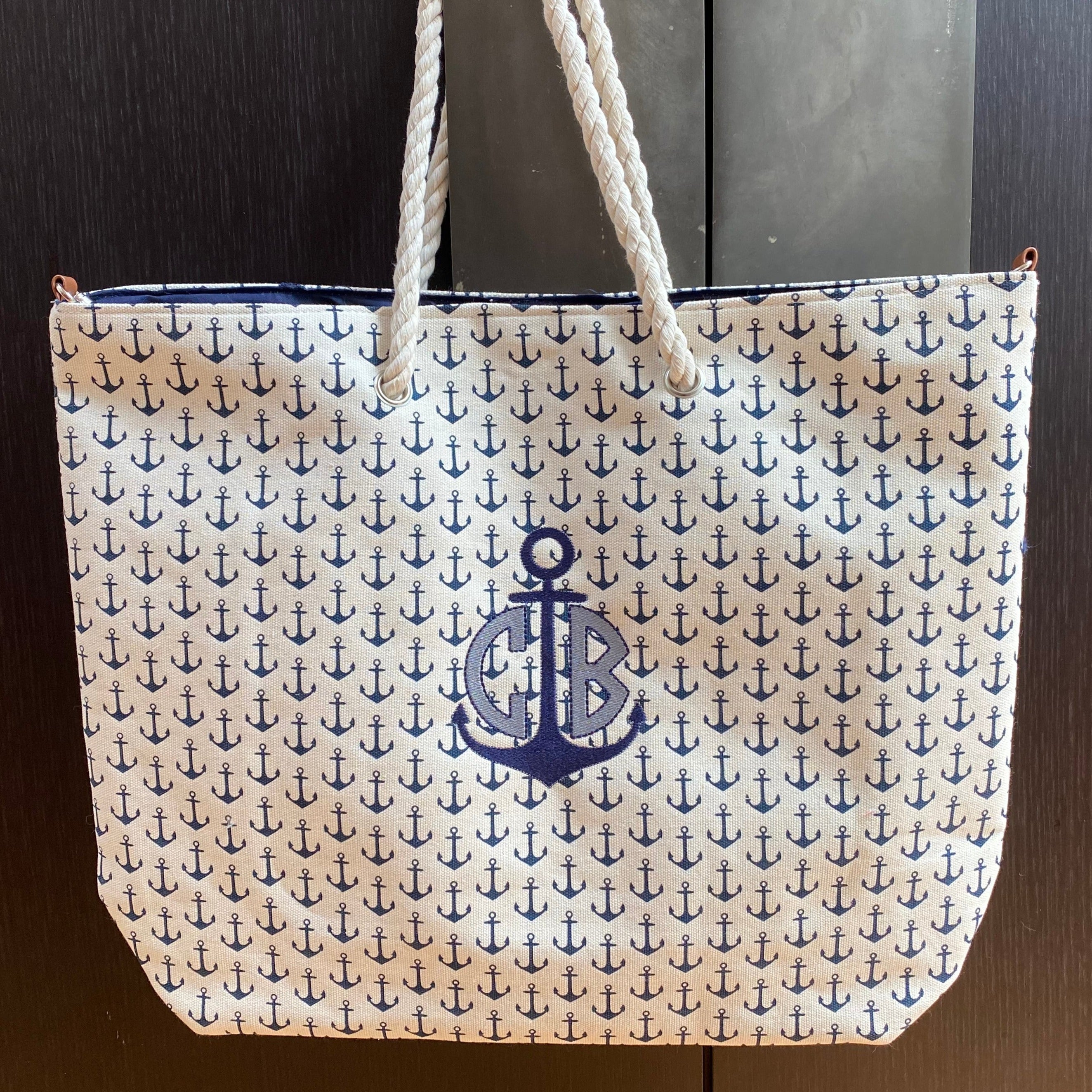 Monogrammed Beach Bag with Rope Handles