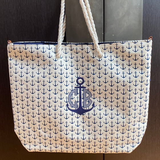 Oversized Monogrammed Personalized Shopping Tote Purse Anchor with Rope Handle