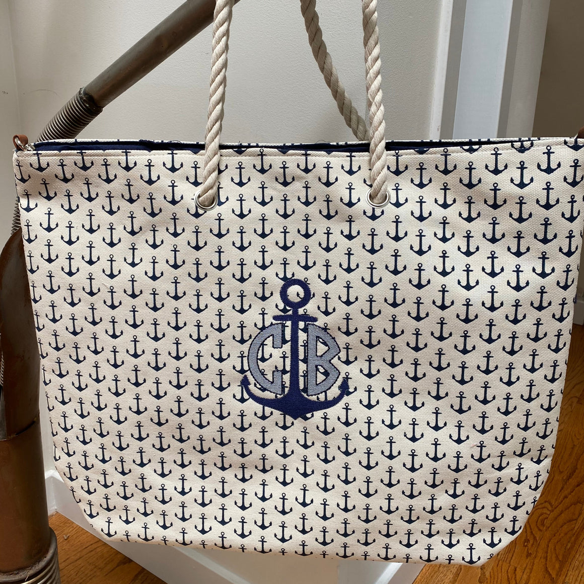 Oversized Monogrammed Personalized Shopping Tote Purse Anchor with Rope Handle