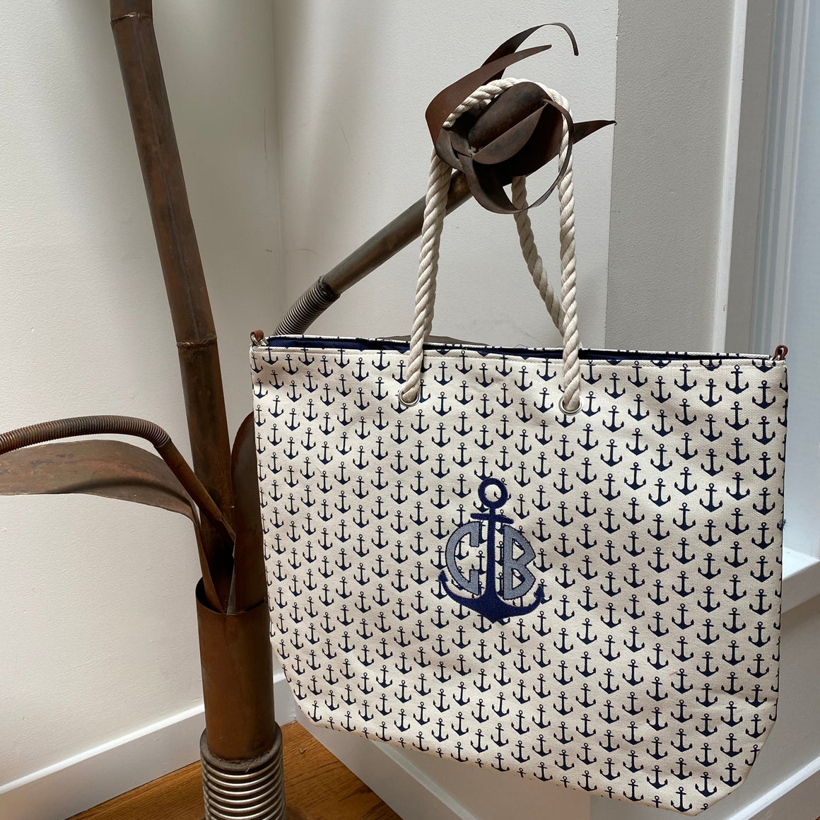 Oversized Monogrammed Personalized Shopping Tote Purse Anchor with Rope Handle