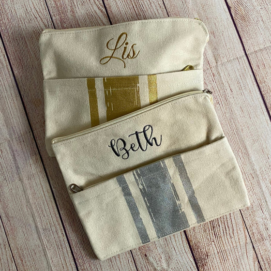 Metallic Cosmetic Toiletry Bag Canvas Clutch