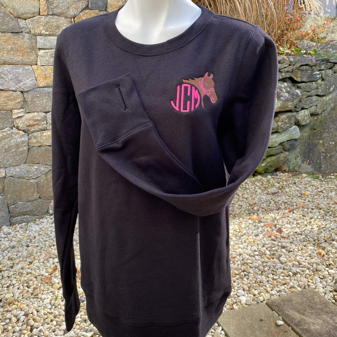 Horse Equestrian Monogrammed Thumb Hole Sweatshirt
