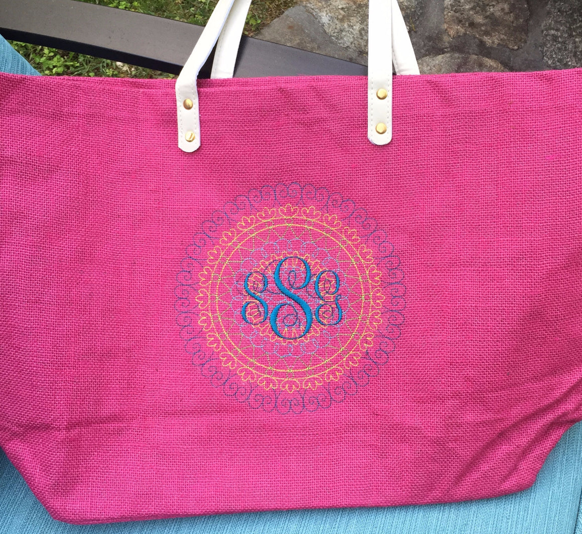 Monogrammed Personalized Jute Burlap Shopping Tote / Purse