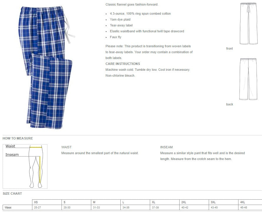 Harvey School Unisex Flannel Plaid PJ Pants