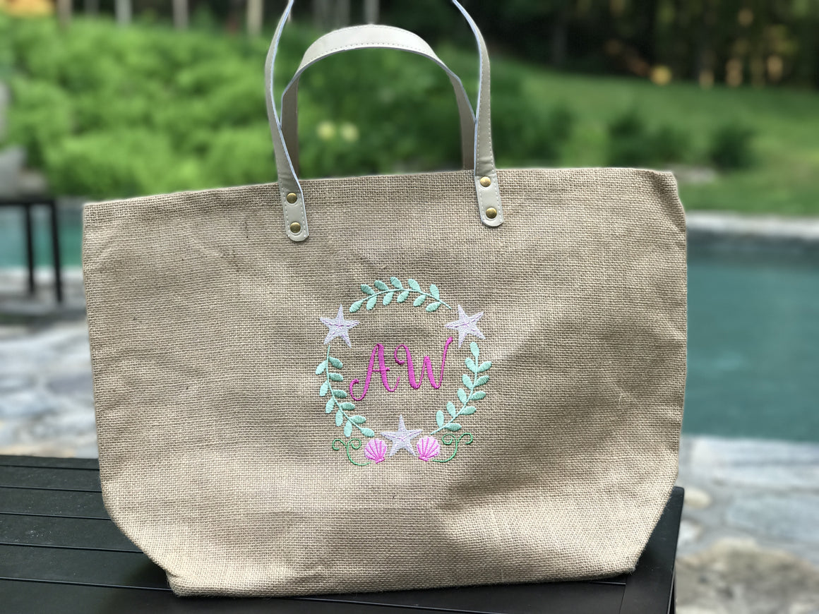 Monogrammed Personalized Jute Burlap Shopping Tote / Purse