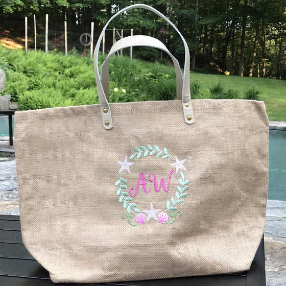 Monogrammed Personalized Jute Burlap Shopping Tote / Purse