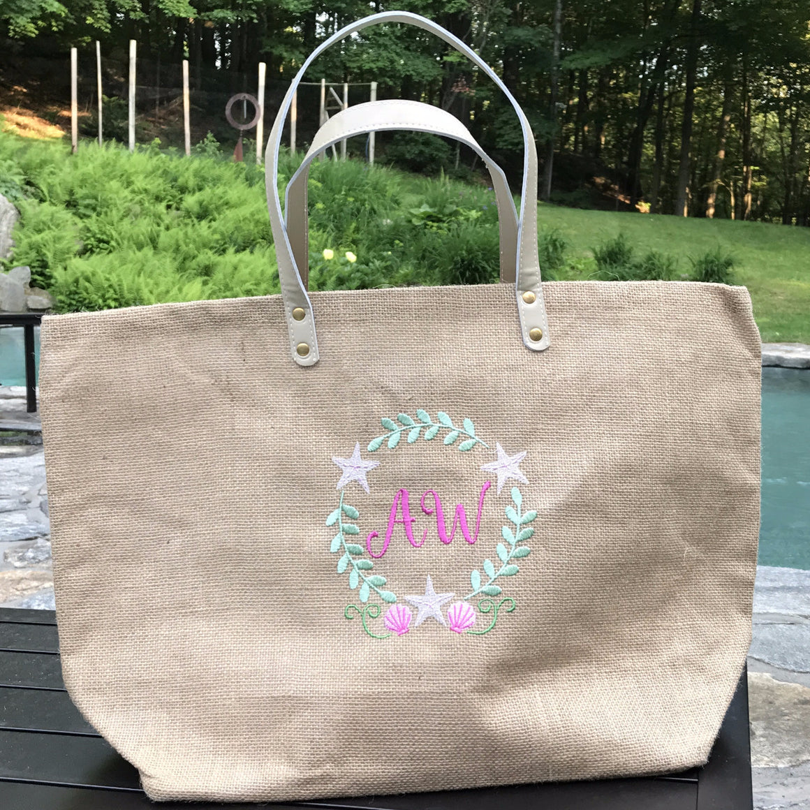 Monogrammed Personalized Jute Burlap Shopping Tote / Purse
