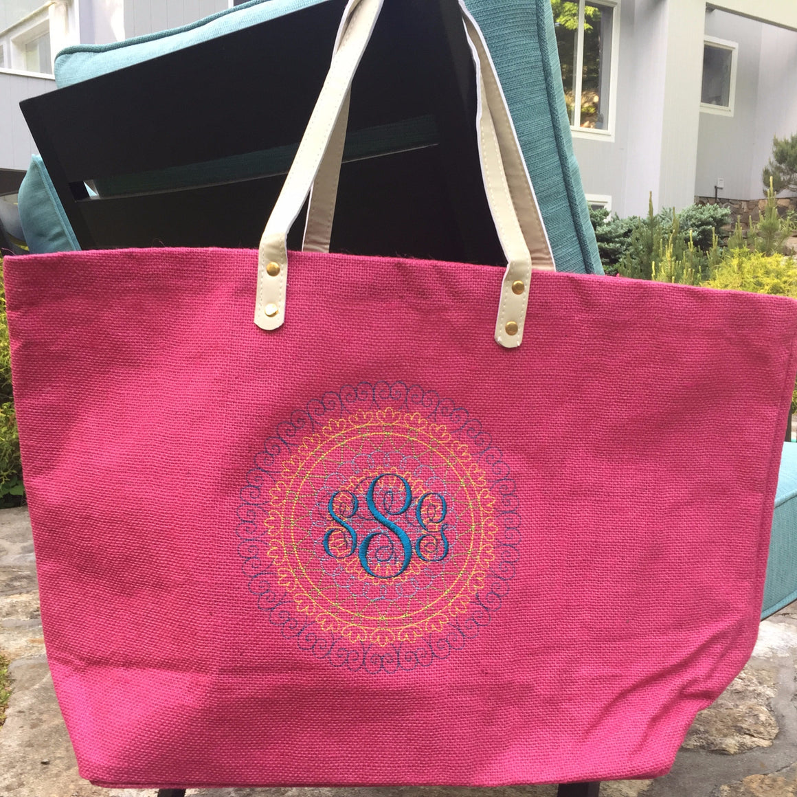 Monogrammed Personalized Jute Burlap Shopping Tote / Purse