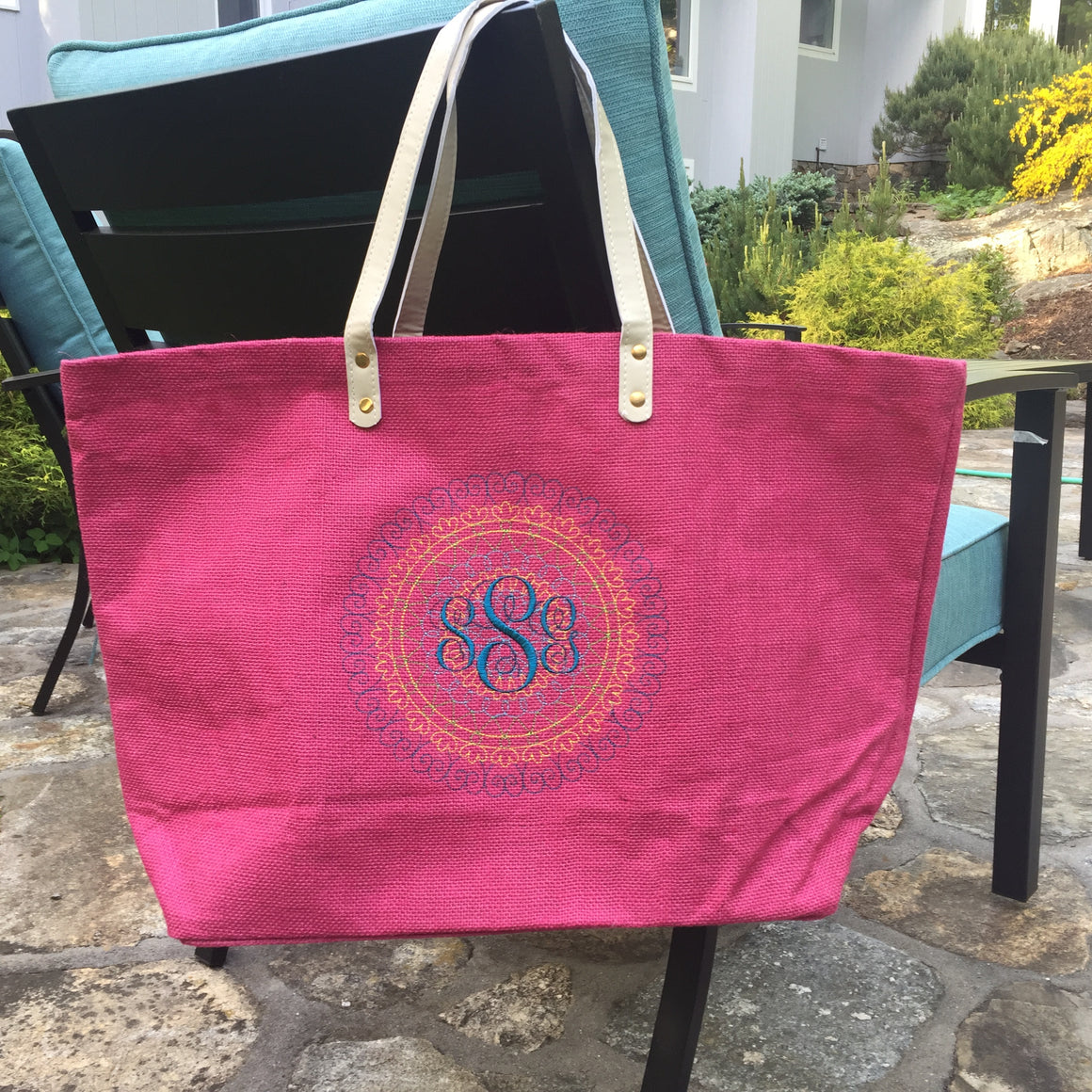 Monogrammed Personalized Jute Burlap Shopping Tote / Purse