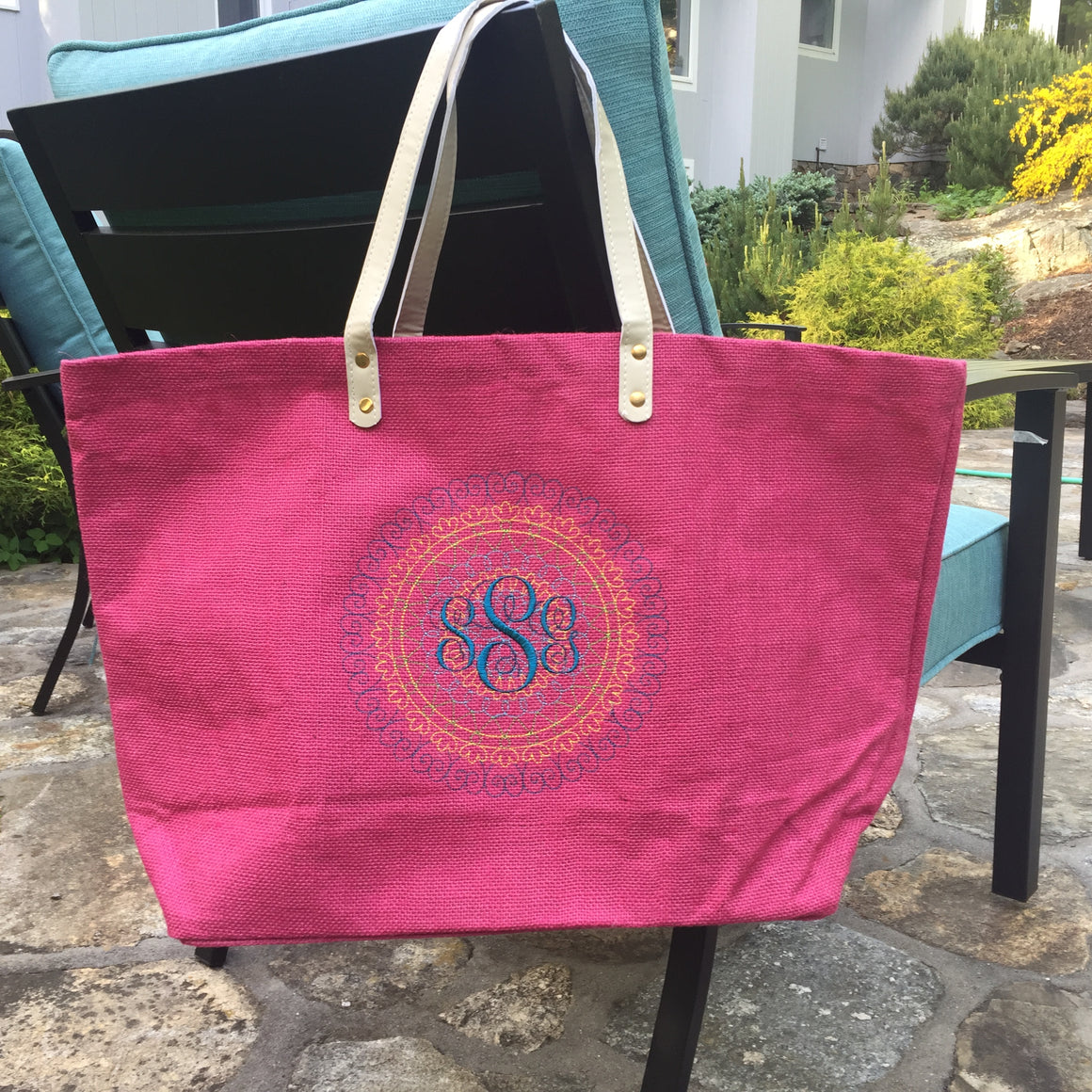 Monogrammed Personalized Shopping Tote Purse Jute Burlap Rafia