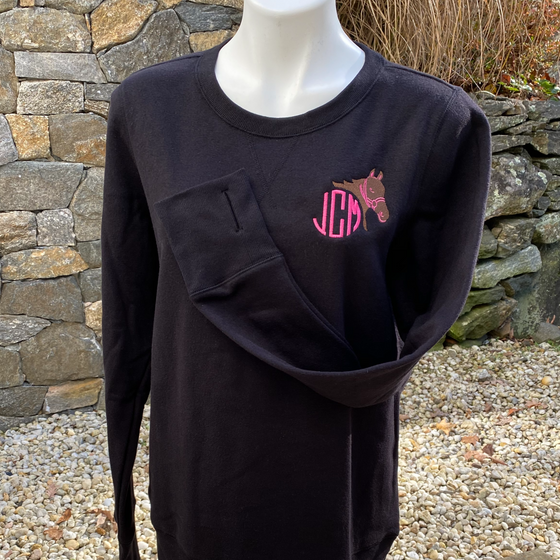 Horse Equestrian Monogrammed Thumb Hole Sweatshirt