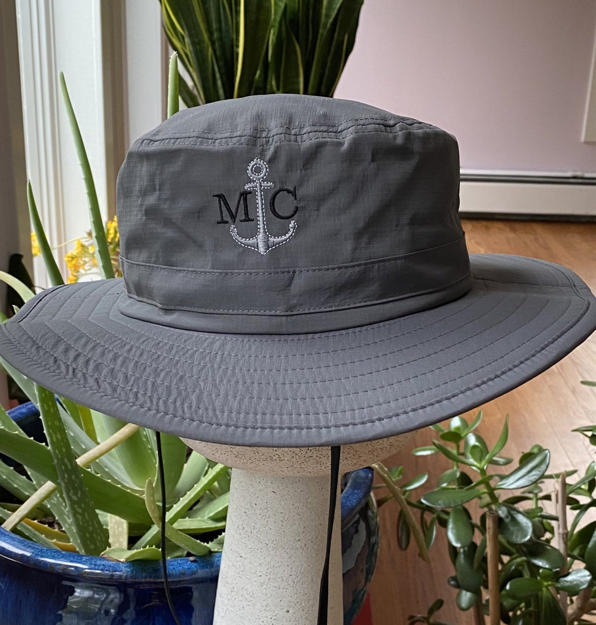 Monogrammed Wide Brim Booney Bucket Sun Hat